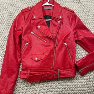Bagatelle Red Faux Leather Moto Jacket- size small